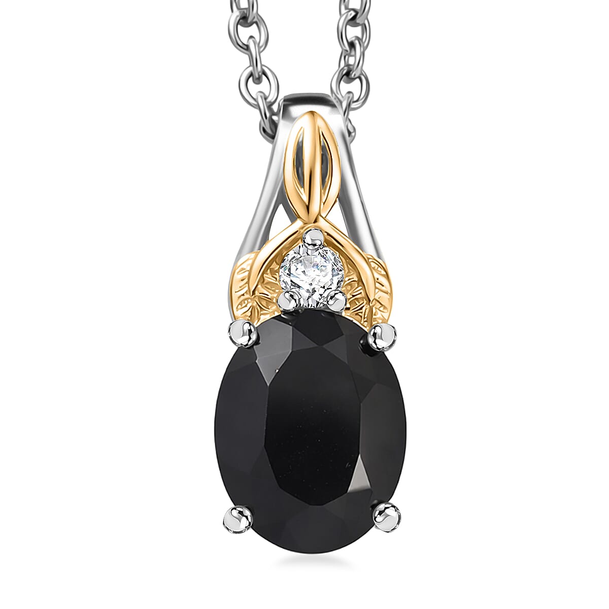 3 Piece Set - EverTrue Thai Black Spinel, White Zircon Midnight Forest Leaf Earrings, Ring (Size 5) and Pendant in Platinum Bond with Stainless Steel Necklace (20 Inches) 9.50 ctw image number 5
