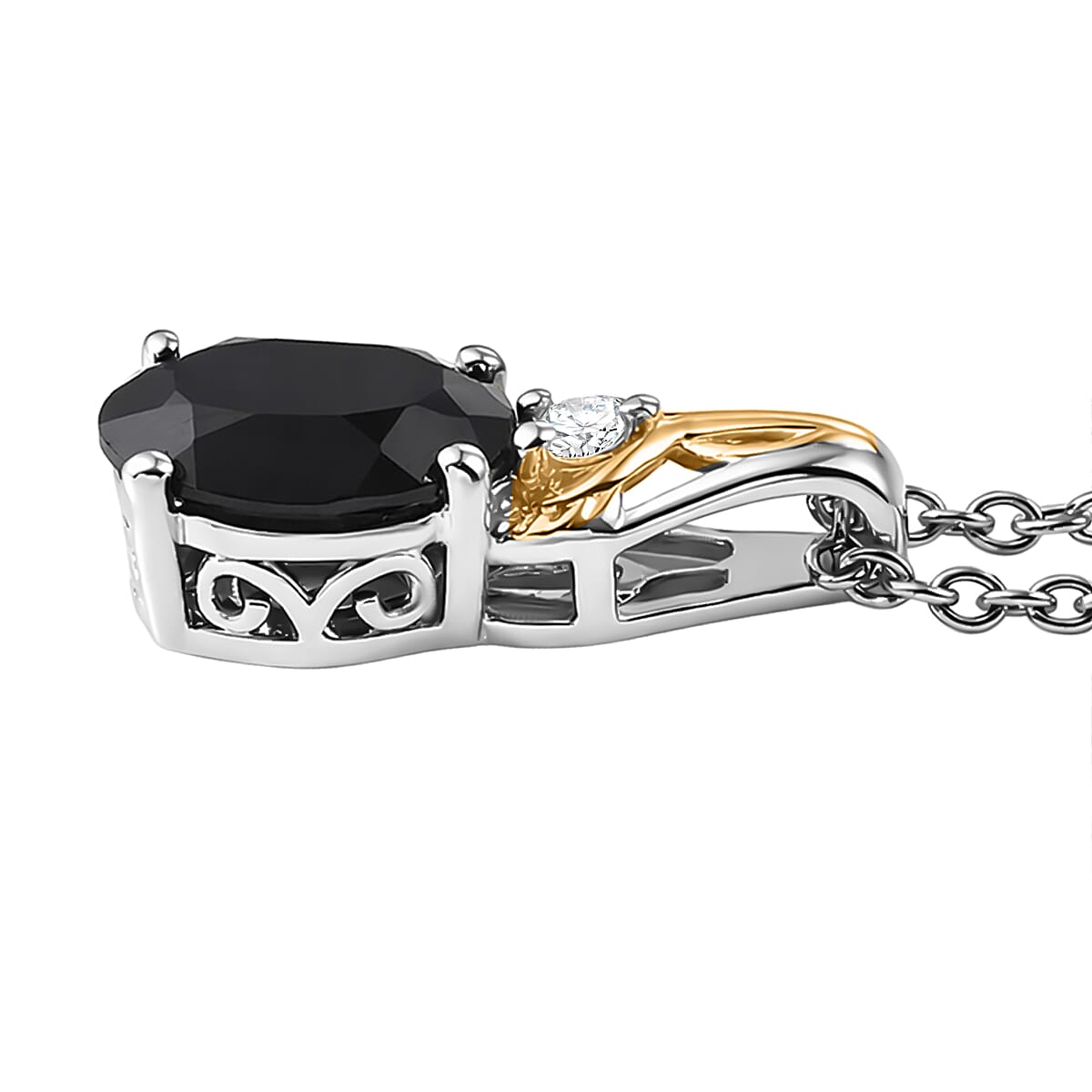 3 Piece Set - EverTrue Thai Black Spinel, White Zircon Midnight Forest Leaf Earrings, Ring (Size 5) and Pendant in Platinum Bond with Stainless Steel Necklace (20 Inches) 9.50 ctw image number 6