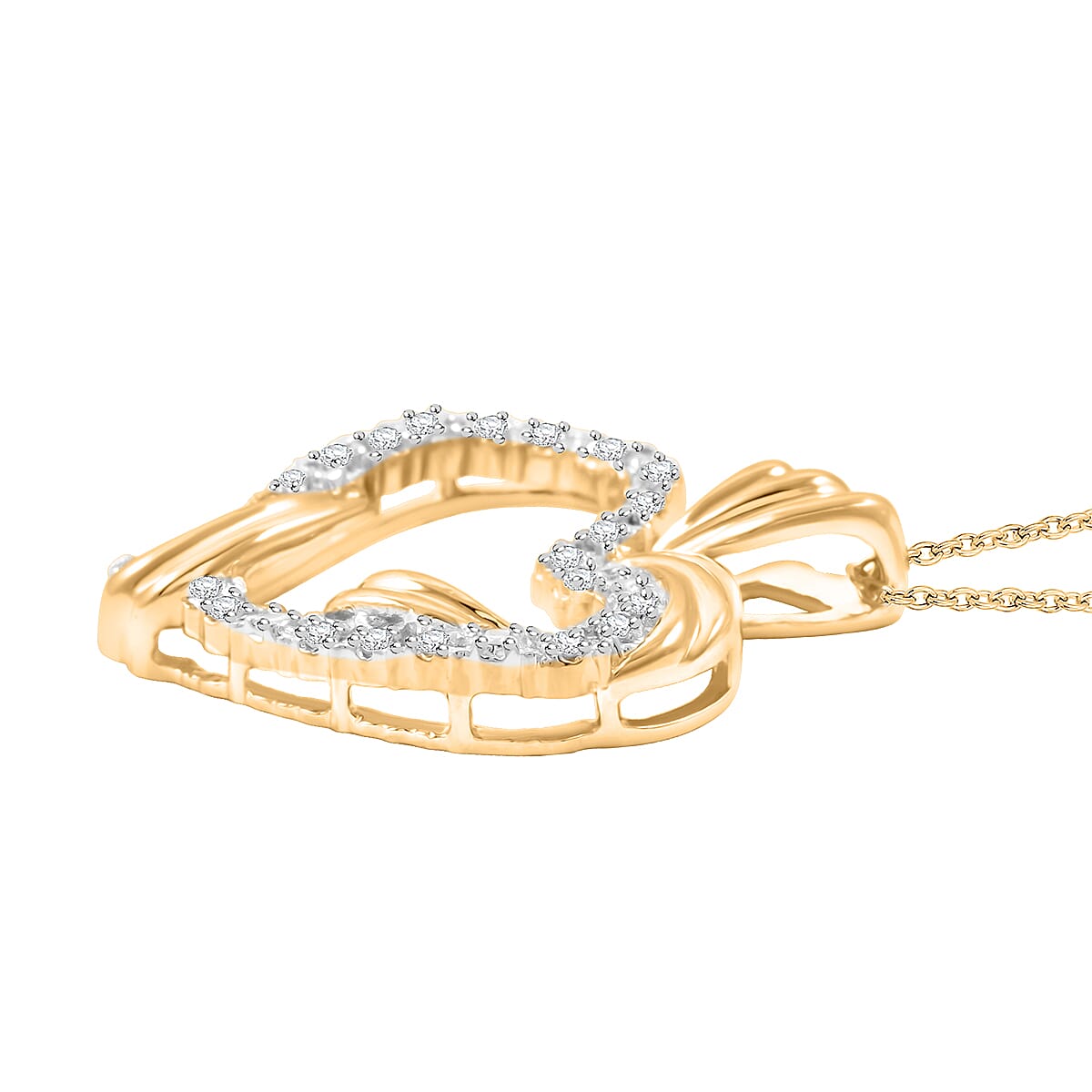 White Diamond 0.20 ctw Pendant Necklace in 14K Yellow Gold Over Sterling Silver 18 Inches image number 3