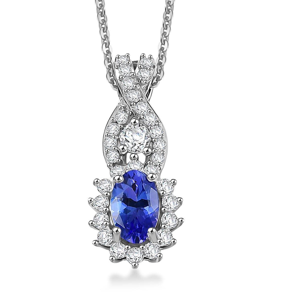 D'Joy AAA Tanzanite and Moissanite 0.85 ctw Twilight Grace Pendant Necklace in Rhodium Over Sterling Silver 20 Inches image number 0