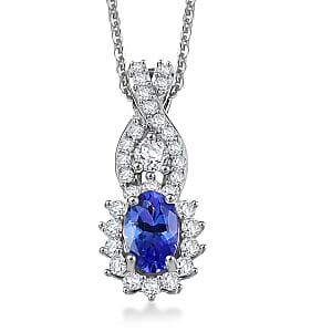 D'Joy AAA Tanzanite and Moissanite 0.85 ctw Pendant Necklace in Rhodium Over Sterling Silver 20 Inches