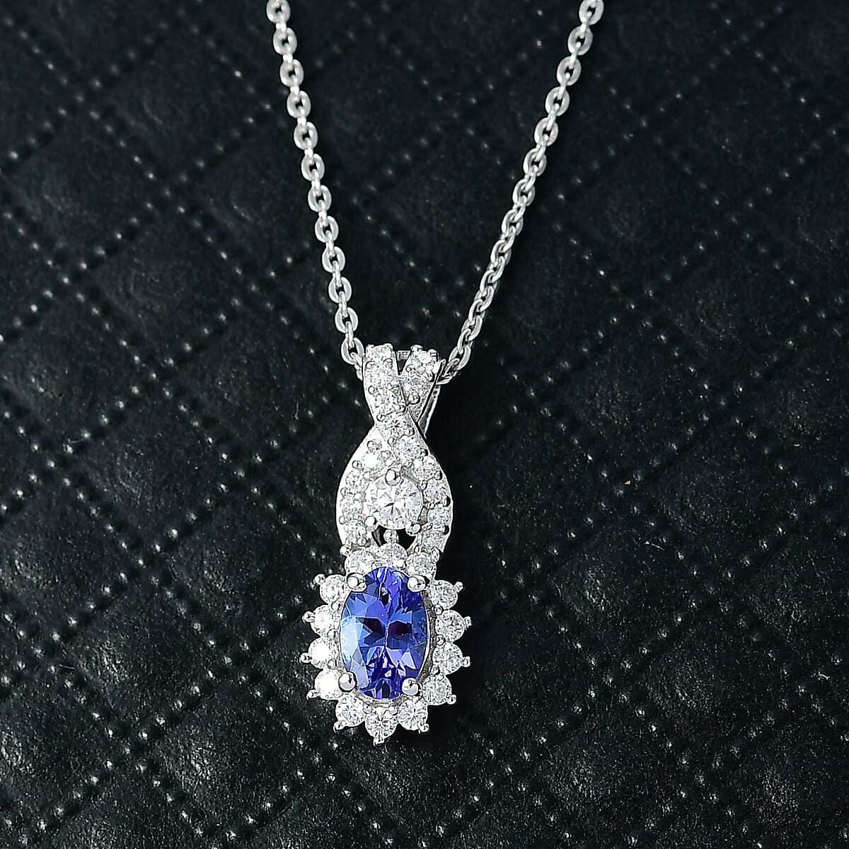 D'Joy AAA Tanzanite and Moissanite 0.85 ctw Twilight Grace Pendant Necklace in Rhodium Over Sterling Silver 20 Inches image number 1
