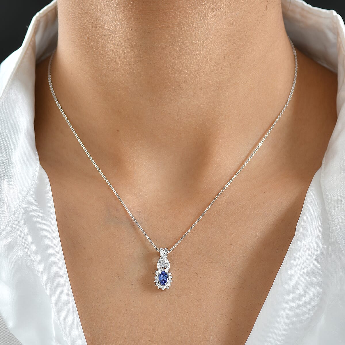 D'Joy AAA Tanzanite and Moissanite 0.85 ctw Twilight Grace Pendant Necklace in Rhodium Over Sterling Silver 20 Inches image number 2