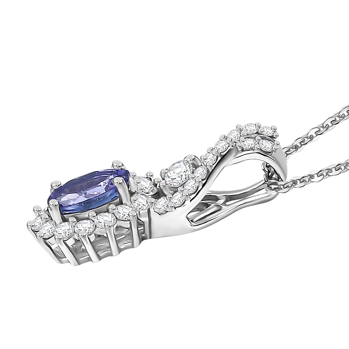 D'Joy AAA Tanzanite and Moissanite 0.85 ctw Twilight Grace Pendant Necklace in Rhodium Over Sterling Silver 20 Inches image number 3