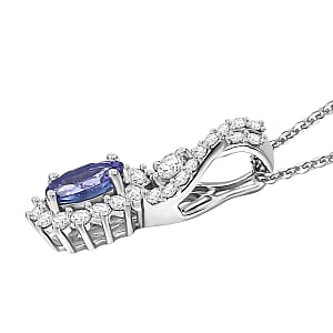 D'Joy AAA Tanzanite, Moissanite Pendant Necklace in Rhodium Over Sterling Silver 0.85 ctw  (20 Inches)