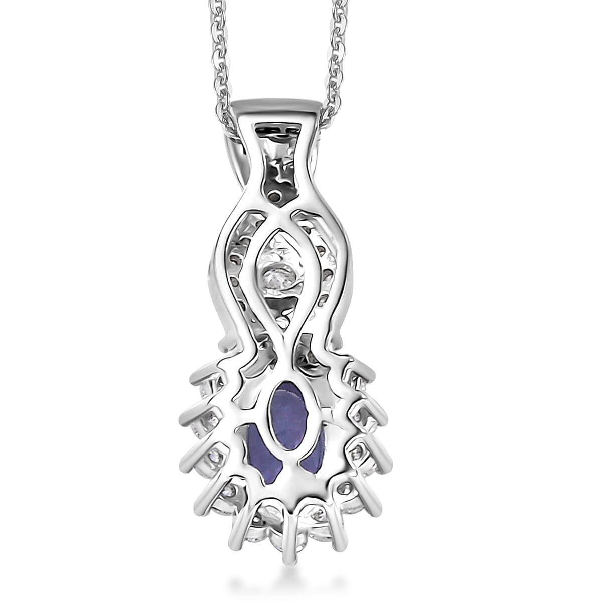 D'Joy AAA Tanzanite and Moissanite 0.85 ctw Twilight Grace Pendant Necklace in Rhodium Over Sterling Silver 20 Inches image number 4