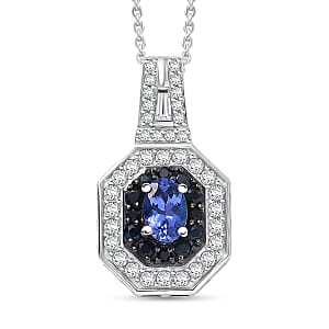 D'Joy AAA Tanzanite and Multi Gemstone 1.30 ctw Pendant Necklace in Rhodium Over Sterling Silver 20 Inches