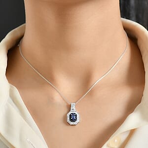 D'Joy AAA Tanzanite, Multi Gemstone Halo Pendant Necklace in Rhodium Over Sterling Silver 1.30 ctw  (20 Inches)