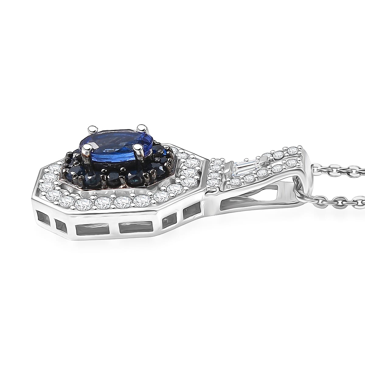 D'Joy AAA Tanzanite and Multi Gemstone 1.30 ctw Royale Halo Pendant Necklace in Rhodium Over Sterling Silver 20 Inches image number 3