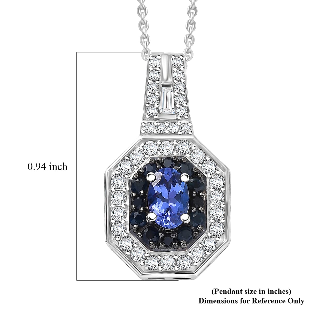 D'Joy AAA Tanzanite and Multi Gemstone 1.30 ctw Royale Halo Pendant Necklace in Rhodium Over Sterling Silver 20 Inches image number 6