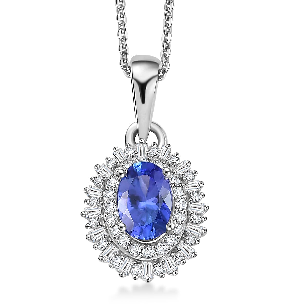 D'Joy AAA Tanzanite and Diamond 1.10 ctw Twilight Burst Pendant Necklace in Rhodium Over Sterling Silver 20 Inches image number 0