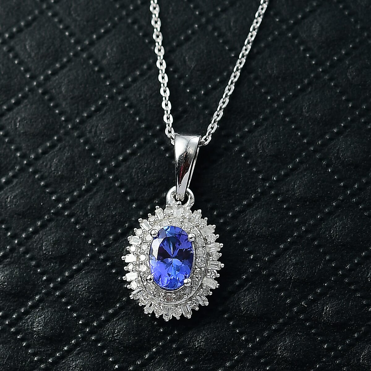 D'Joy AAA Tanzanite and Diamond 1.10 ctw Twilight Burst Pendant Necklace in Rhodium Over Sterling Silver 20 Inches image number 1