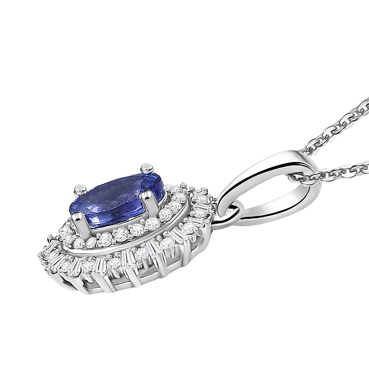 D'Joy AAA Tanzanite and Diamond 1.10 ctw Twilight Burst Pendant Necklace in Rhodium Over Sterling Silver 20 Inches image number 3