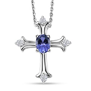 D'Joy AAA Tanzanite and White Zircon 0.50 ctw Pendant Necklace in Rhodium Over Sterling Silver 20 Inches