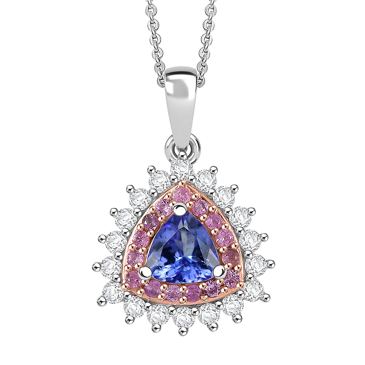 D'Joy AAA Tanzanite and Multi Gemstone 1.60 ctw Royale Aura Pendant Necklace in Rhodium Over Sterling Silver 20 Inches image number 0
