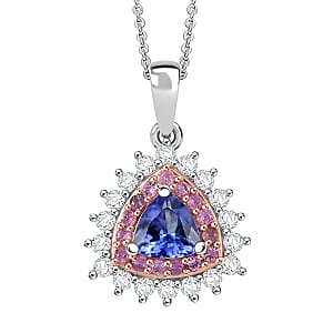 D'Joy AAA Tanzanite and Multi Gemstone 1.60 ctw Royale Aura Pendant Necklace in Rhodium Over Sterling Silver 20 Inches