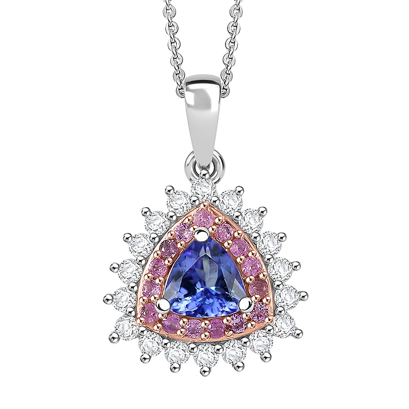 D'Joy AAA Tanzanite, Multi Gemstone Pendant Necklace in Rhodium Over Sterling Silver 1.60 ctw (20 Inches)