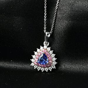 D'Joy AAA Tanzanite, Multi Gemstone Pendant Necklace in Rhodium Over Sterling Silver 1.60 ctw (20 Inches)