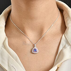 D'Joy AAA Tanzanite, Multi Gemstone Pendant Necklace in Rhodium Over Sterling Silver 1.60 ctw (20 Inches)