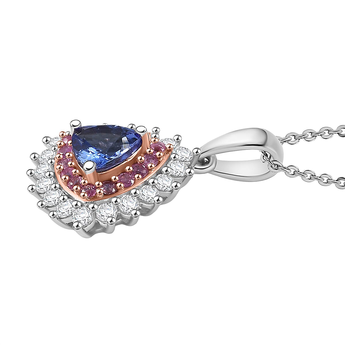 D'Joy AAA Tanzanite and Multi Gemstone 1.60 ctw Royale Aura Pendant Necklace in Rhodium Over Sterling Silver 20 Inches image number 1