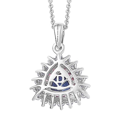 D'Joy AAA Tanzanite, Multi Gemstone Pendant Necklace in Rhodium Over Sterling Silver 1.60 ctw (20 Inches)