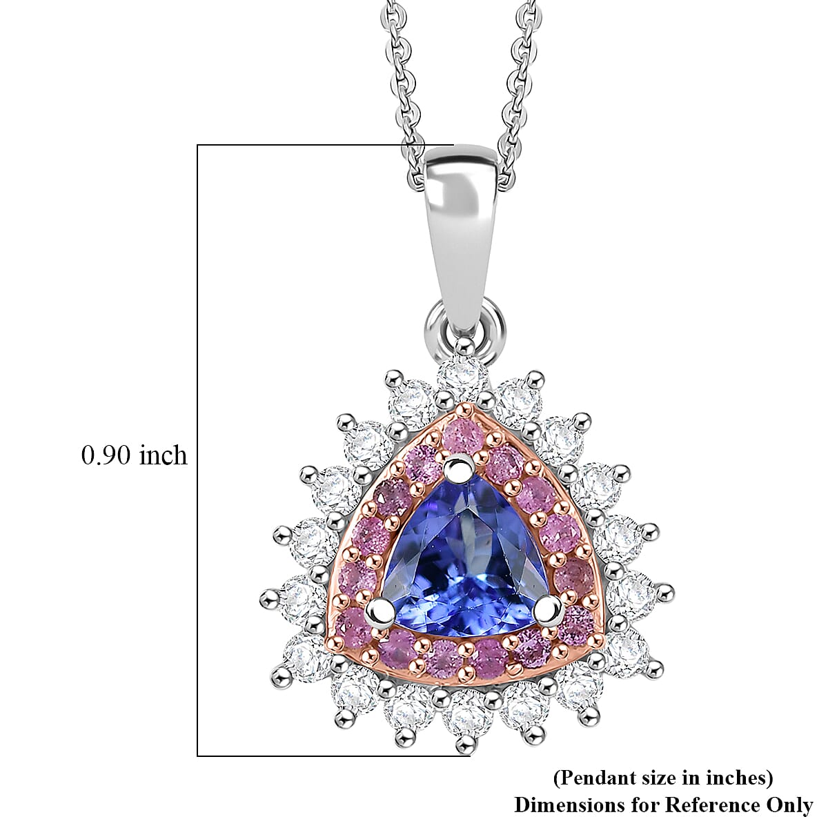 D'Joy AAA Tanzanite and Multi Gemstone 1.60 ctw Royale Aura Pendant Necklace in Rhodium Over Sterling Silver 20 Inches image number 2