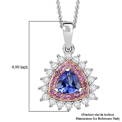 D'Joy AAA Tanzanite, Multi Gemstone Pendant Necklace in Rhodium Over Sterling Silver 1.60 ctw (20 Inches)