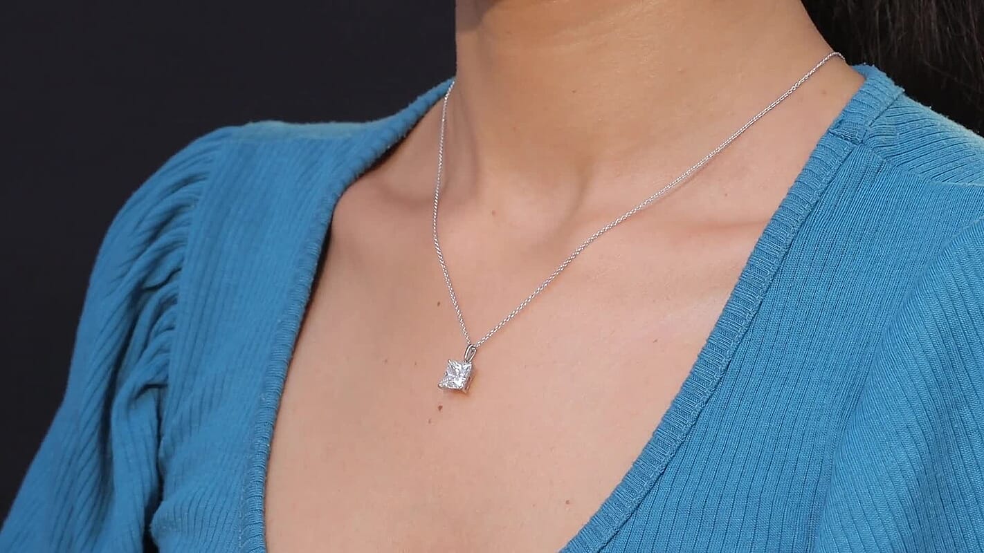 Luxuriant Princess Cut Lab Grown Diamond Solitaire Pendant in 950 Palladium with 10K White Gold Necklace 3.00 ctw (20 Inches) (E-F, VS)