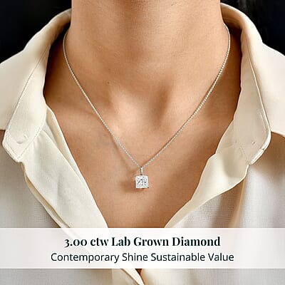 Luxuriant Princess Cut Lab Grown Diamond Solitaire Pendant in 950 Palladium with 10K White Gold Necklace 3.00 ctw (20 Inches) (E-F, VS)