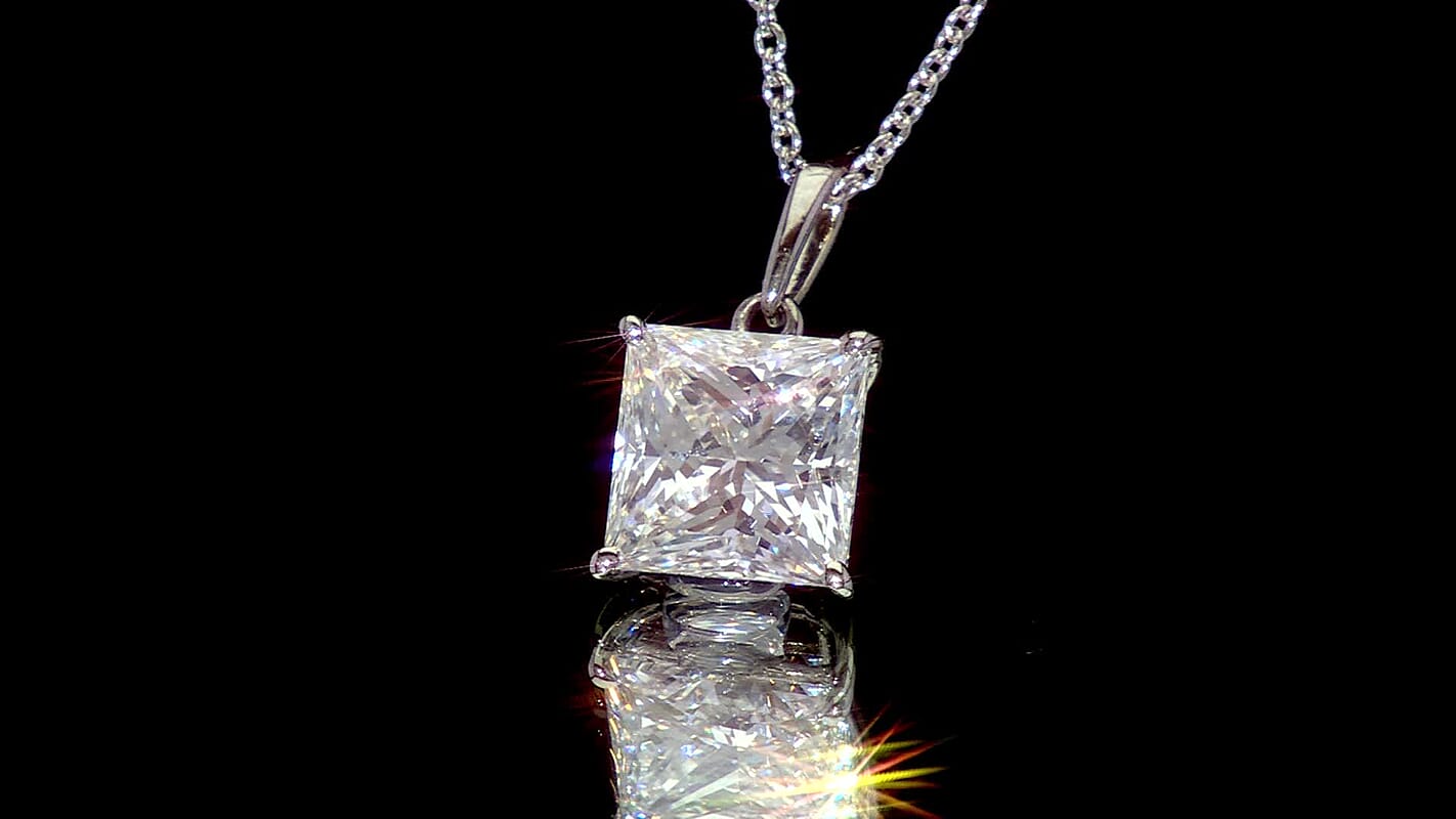 Luxuriant Princess Cut Lab Grown Diamond Solitaire Pendant in 950 Palladium with 10K White Gold Necklace 3.00 ctw (20 Inches) (E-F, VS)