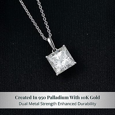Luxuriant Princess Cut Lab Grown Diamond Solitaire Pendant in 950 Palladium with 10K White Gold Necklace 3.00 ctw (20 Inches) (E-F, VS)