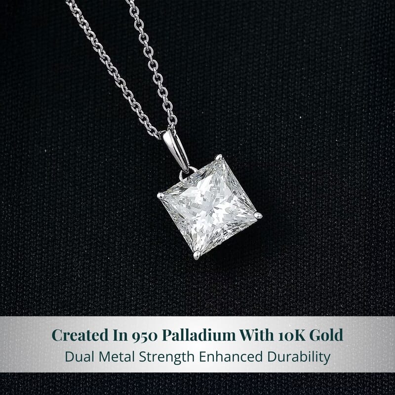 Luxuriant Princess Cut Lab Grown Diamond Solitaire Pendant in 950 Palladium with 10K White Gold Necklace 3.00 ctw (20 Inches) (E-F, VS)