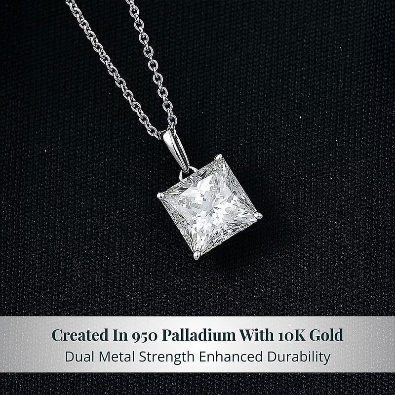 Luxuriant Princess Cut Lab Grown Diamond Solitaire Pendant in 950 Palladium with 10K White Gold Necklace 3.00 ctw (20 Inches) (E-F, VS)