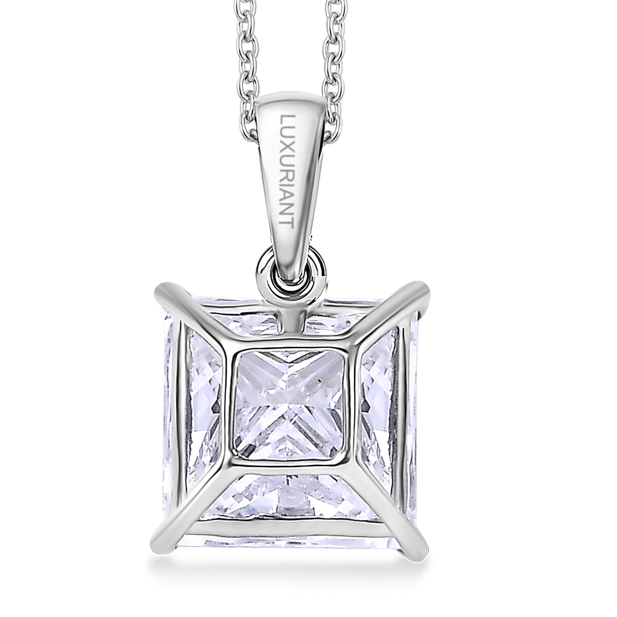Luxuriant Princess Cut Lab Grown Diamond Solitaire Pendant in 950 Palladium with 10K White Gold Necklace 3.00 ctw (20 Inches) (E-F, VS) image number 4
