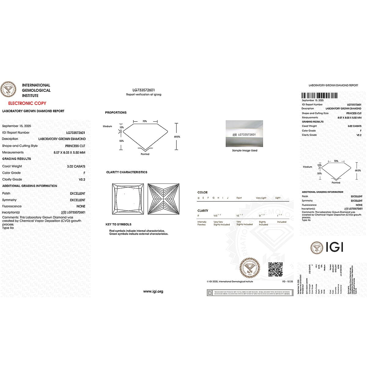 Luxuriant Princess Cut Lab Grown Diamond Solitaire Pendant in 950 Palladium with 10K White Gold Necklace 3.00 ctw (20 Inches) (E-F, VS) image number 6