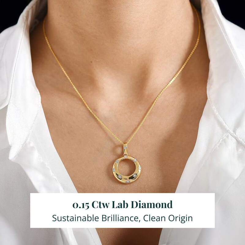 Luxuriant Lab Grown Diamond Pendant Necklace in 14K Vermeil YG Over Sterling Silver 0.15 ctw  (20 Inches)