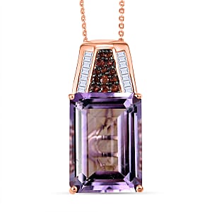 Doorbuster D'Joy Premium Pink Amethyst and Multi Gemstone 14.10 ctw Crown of the Two Forces Pendant Necklace in 18K Vermeil Rose Gold Over Sterling Silver 20 Inches