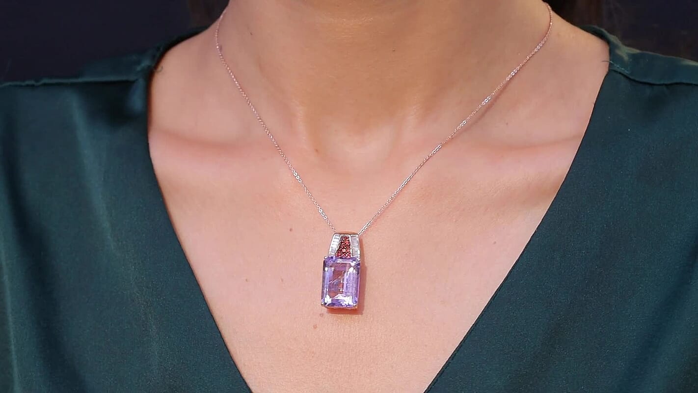 Doorbuster D'Joy Premium Rose De France Amethyst, Multi Gemstone Crown of the Two Forces Pendant Necklace (20 Inches) in 18K Vermeil RG Over Sterling Silver 14.10 ctw