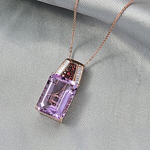 Doorbuster D'Joy Premium Pink Amethyst and Multi Gemstone 14.10 ctw Crown of the Two Forces Pendant Necklace in 18K Vermeil Rose Gold Over Sterling Silver 20 Inches