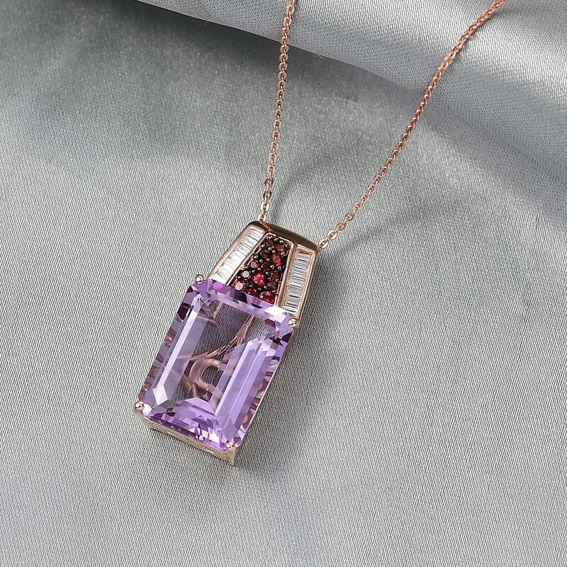  D'Joy Premium Pink Amethyst and Multi Gemstone 14.10 ctw Crown of the Two Forces Pendant Necklace in 18K Vermeil Rose Gold Over Sterling Silver 20 Inches