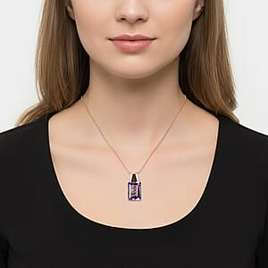 Doorbuster D'Joy Premium Pink Amethyst and Multi Gemstone 14.10 ctw Crown of the Two Forces Pendant Necklace in 18K Vermeil Rose Gold Over Sterling Silver 20 Inches