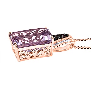 Doorbuster D'Joy Premium Pink Amethyst and Multi Gemstone 14.10 ctw Crown of the Two Forces Pendant Necklace in 18K Vermeil Rose Gold Over Sterling Silver 20 Inches