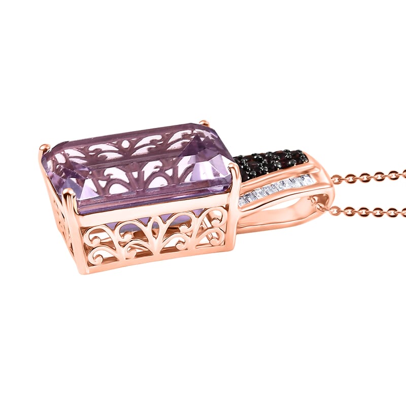  D'Joy Premium Pink Amethyst and Multi Gemstone 14.10 ctw Crown of the Two Forces Pendant Necklace in 18K Vermeil Rose Gold Over Sterling Silver 20 Inches