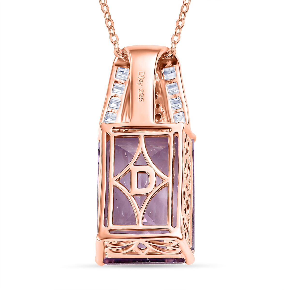 Doorbuster D'Joy Premium Pink Amethyst and Multi Gemstone 14.10 ctw Crown of the Two Forces Pendant Necklace in 18K Vermeil Rose Gold Over Sterling Silver 20 Inches image number 4