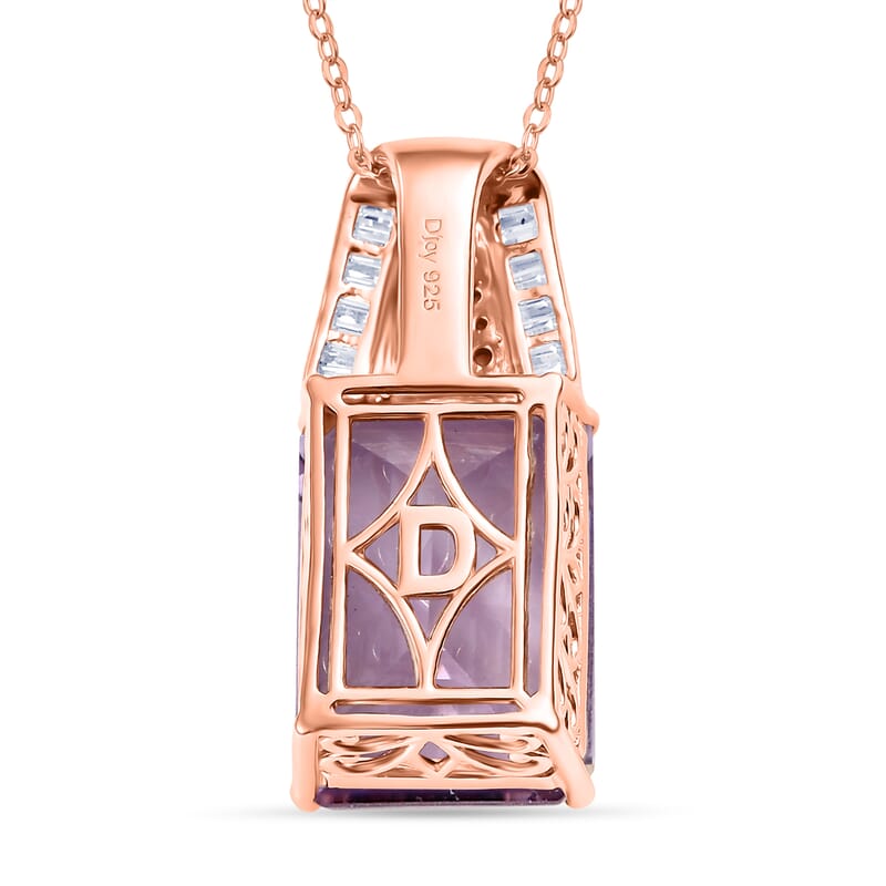  D'Joy Premium Pink Amethyst and Multi Gemstone 14.10 ctw Crown of the Two Forces Pendant Necklace in 18K Vermeil Rose Gold Over Sterling Silver 20 Inches
