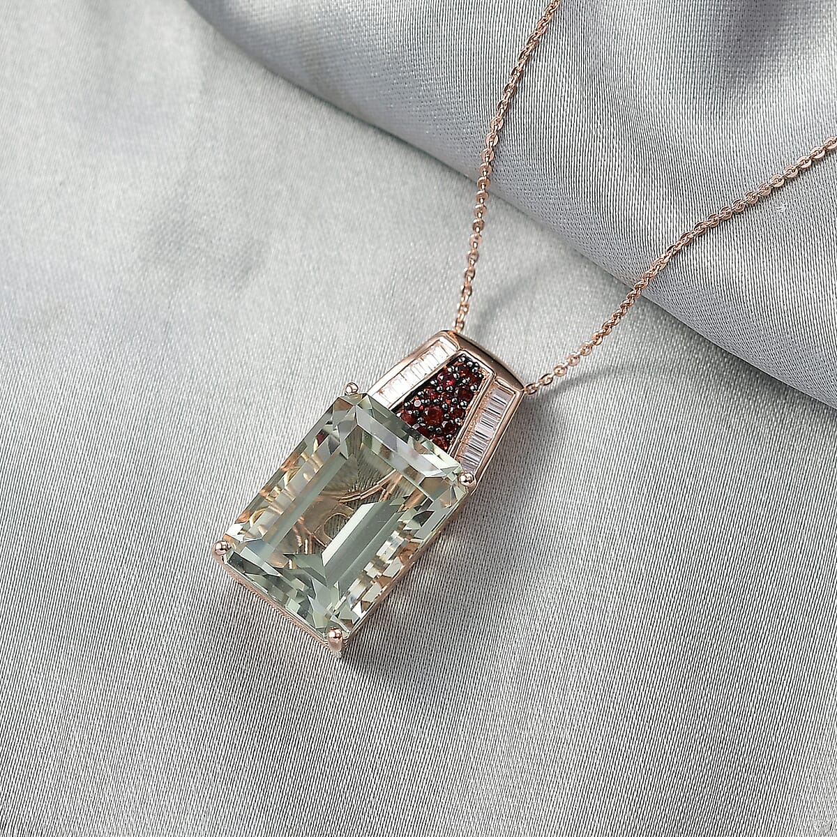 Doorbuster D'Joy Premium Montezuma Prasiolite and Multi Gemstone 17.90 ctw Crown of the Two Forces Pendant Necklace in 18K Vermeil Rose Gold Over Sterling Silver 20 Inches image number 1