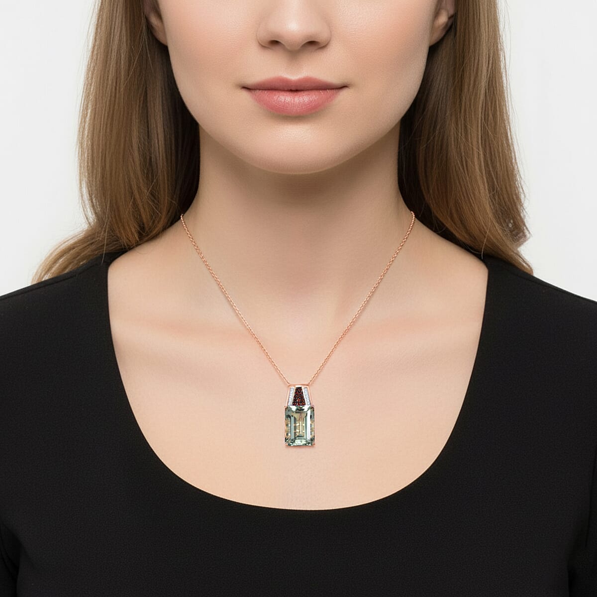 Doorbuster D'Joy Premium Montezuma Prasiolite and Multi Gemstone 17.90 ctw Crown of the Two Forces Pendant Necklace in 18K Vermeil Rose Gold Over Sterling Silver 20 Inches image number 2