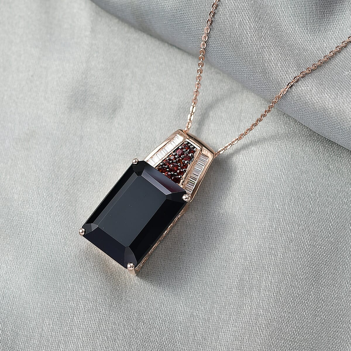 Doorbuster D'Joy Premium Thai Black Spinel and Multi Gemstone 20.60 ctw Crown of the Two Forces Pendant Necklace in 18K Vermeil Rose Gold Over Sterling Silver 20 Inches image number 1