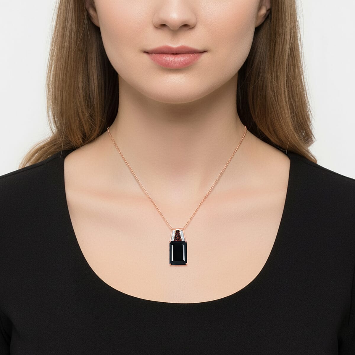 Doorbuster D'Joy Premium Thai Black Spinel and Multi Gemstone 20.60 ctw Crown of the Two Forces Pendant Necklace in 18K Vermeil Rose Gold Over Sterling Silver 20 Inches image number 2