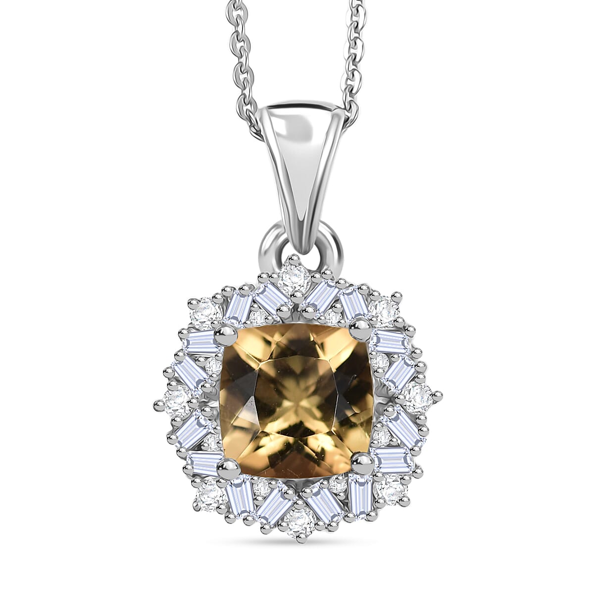 D'Joy Premium Marialite and Moissanite 1.75 ctw Pendant Necklace in Rhodium Over Sterling Silver 20 Inches image number 0